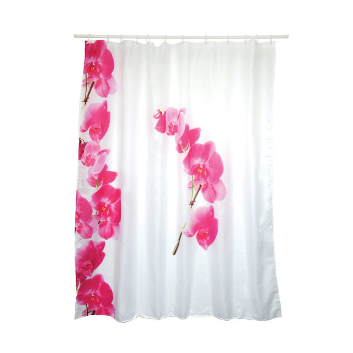 MSV LANYU Polyester Shower Curtain 180x200cm White & Pink Flowers Pattern - Rings Included