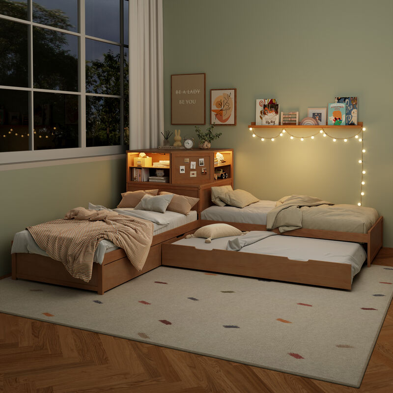 Merax L-Shaped 3-in-1 Multi-functional Combination Bed image number 4