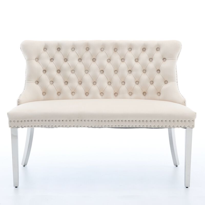 GOODSILO Luxurious Tufted Velvet Dining Loveseat Bench with Mid-Century Modern Design for Elegant Kitchen Seating image number 0