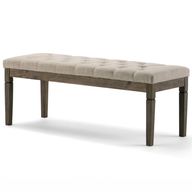 Waverly 48 inch Wide Traditional Rectangle Tufted Ottoman Bench in Natural Linen Look Fabric