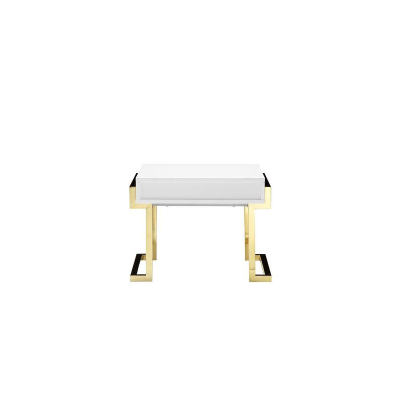 90210 Furniture Julia Side Table In Glossy White Lacquer And Gold