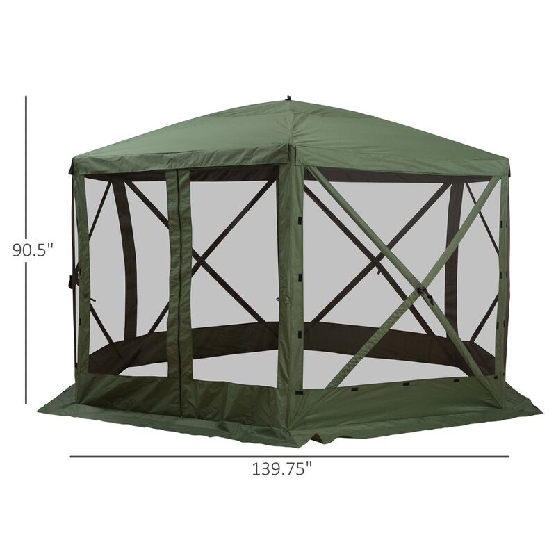 6-Sided Hexagon Pop Up Party Tent Gazebo with Mesh Netting Walls & Shaded Interior, 12' x 12', Green