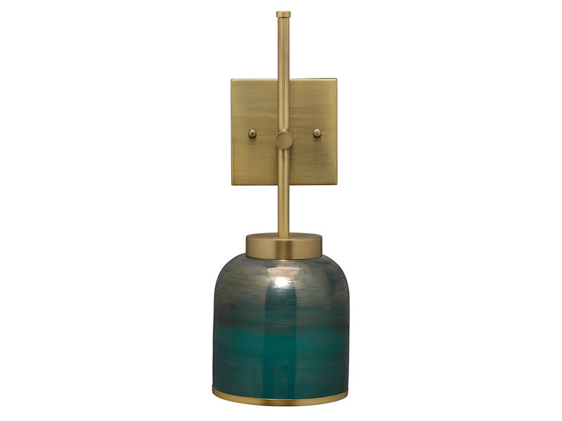Vapor Single Sconce, Antique Brass and Aqua Metallic Glass