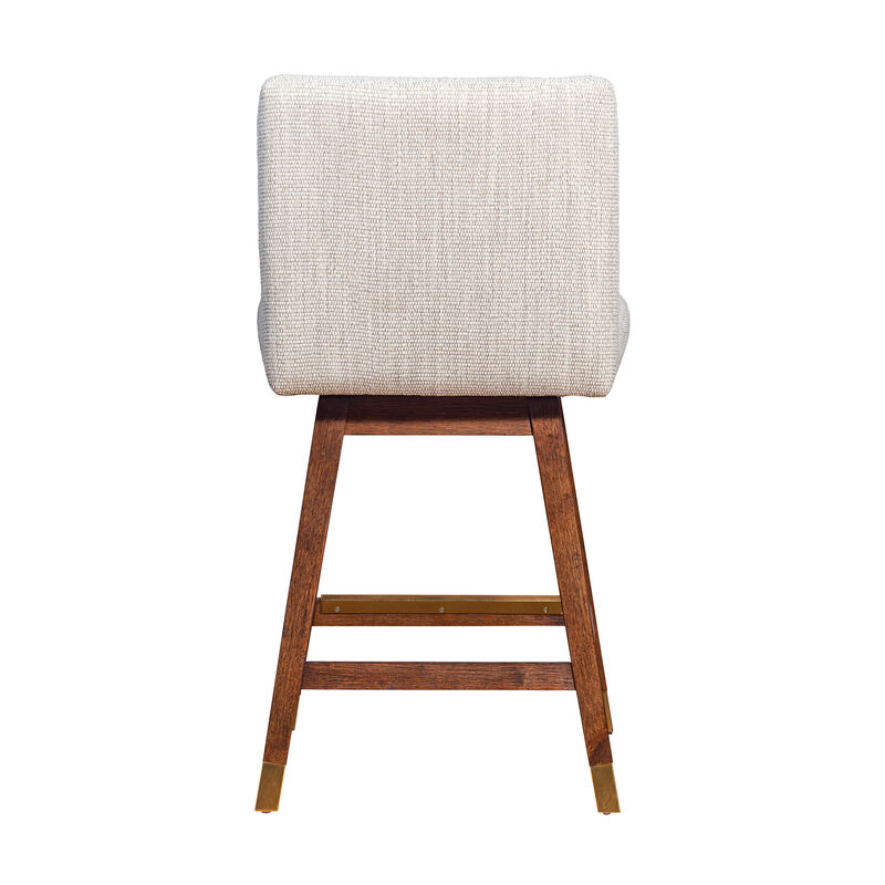 Basila Swivel Stool in Brown Oak Wood Finish with Beige Fabric