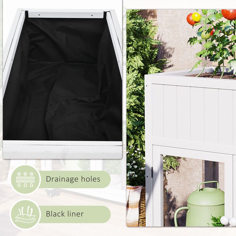 Wood Cold Frame with Raised Garden Bed & Wheels, 2-Door Greenhouse for Indoor/Outdoor Use