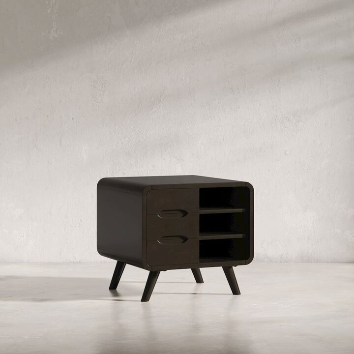 Jofran Marlowe Mid-Century Modern 24 Curved End Table with Storage Drawers