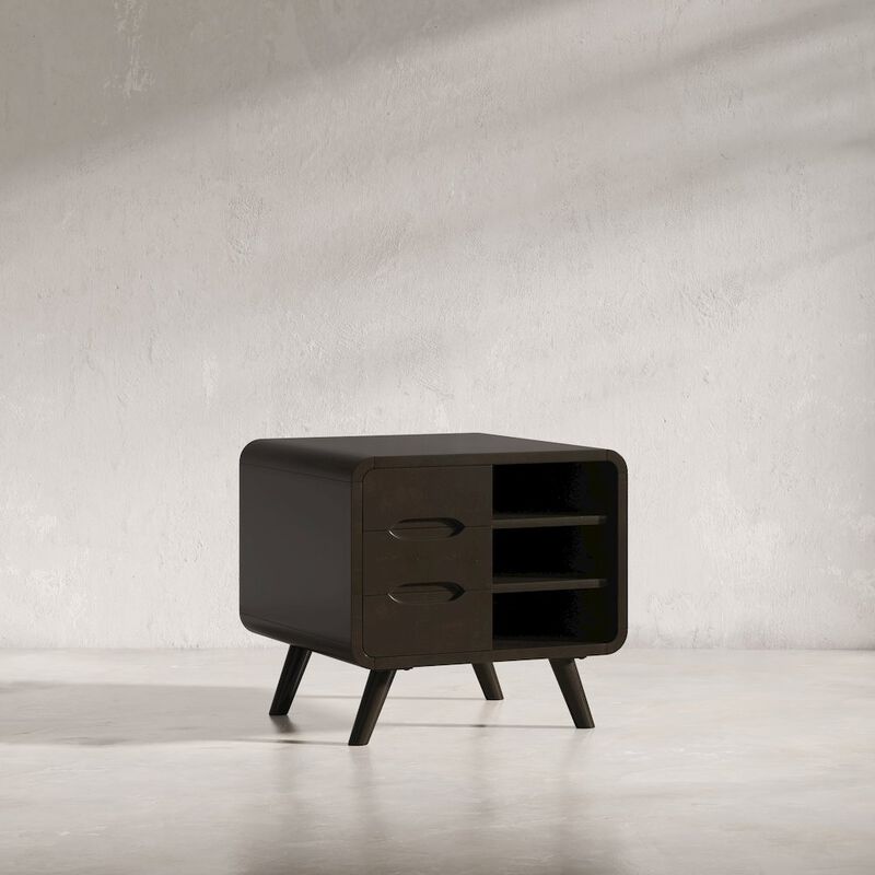 Jofran Marlowe Mid-Century Modern 24 Curved End Table with Storage Drawers