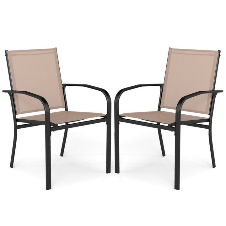 High Back Outdoor Chairs &ndash; Set of 2 Patio Dining Seats with Heavy-Duty Steel Frame