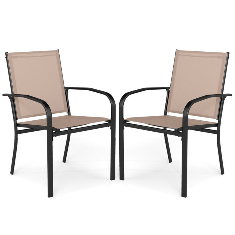 High Back Outdoor Chairs &ndash; Set of 2 Patio Dining Seats with Heavy-Duty Steel Frame