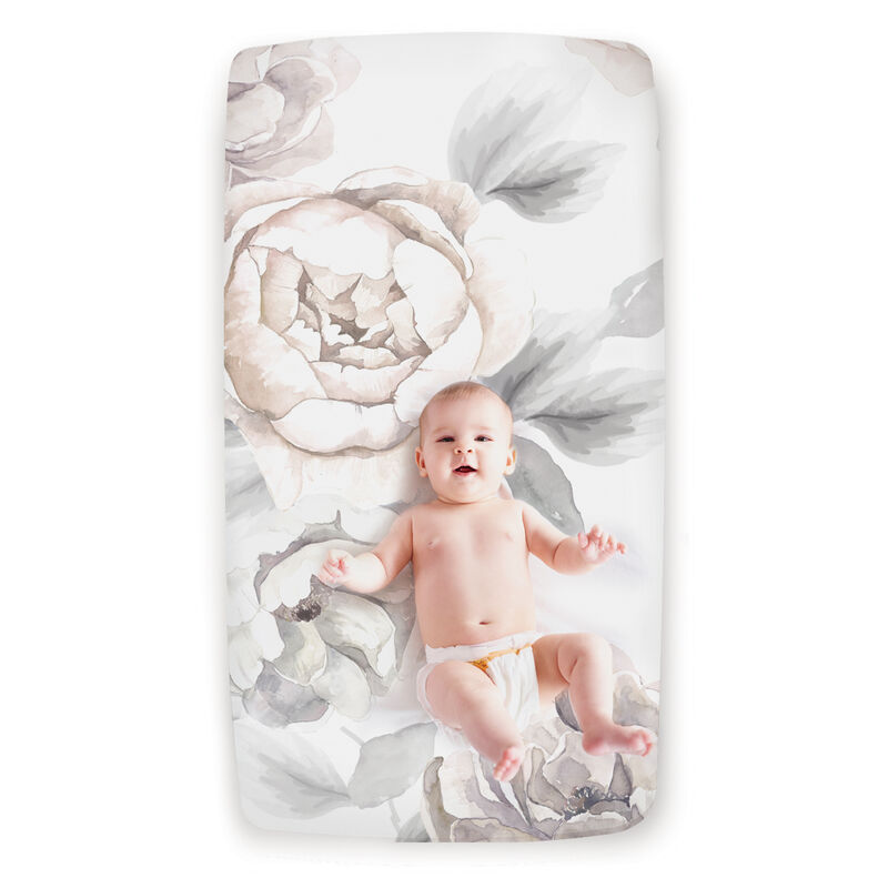 Lambs & Ivy 4-Piece Signature Floral/Leaf Baby Crib Bedding Set - White/Gray