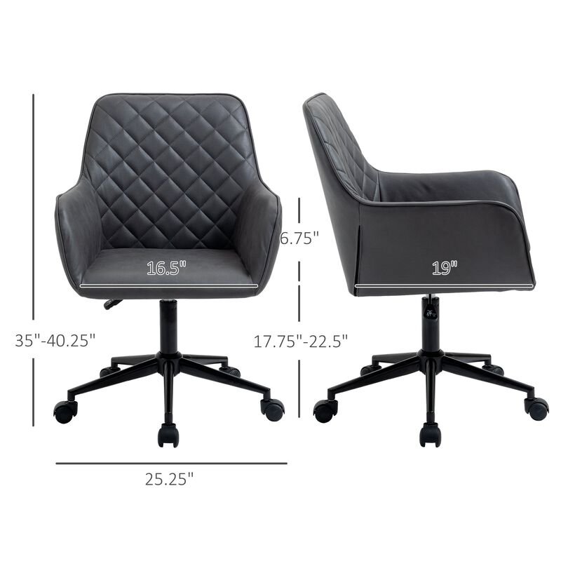Office Chair with Adjustable Height  Diamond Line Design  Mid-Back Padded Armrests  and 360 Wheels  Dark Grey