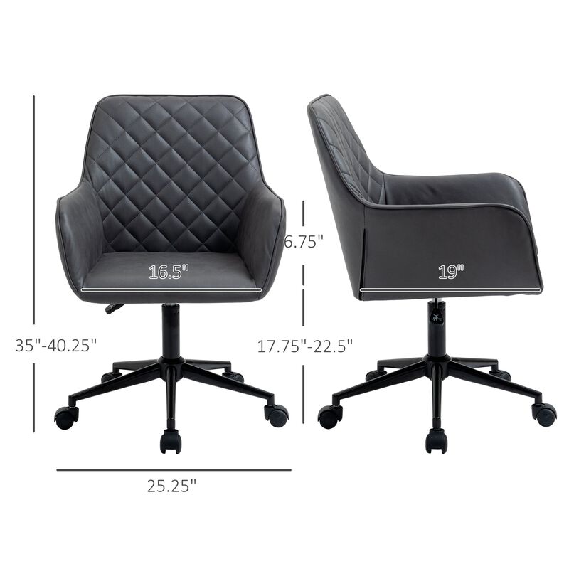 Dark Grey Task Chair: Office Chair with Diamond Design and Padded Arms
