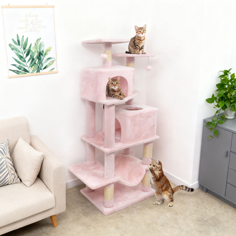 57" Multi-Level Cat Tower with 2 Condos, Hammock, and Dangling Balls image number 5