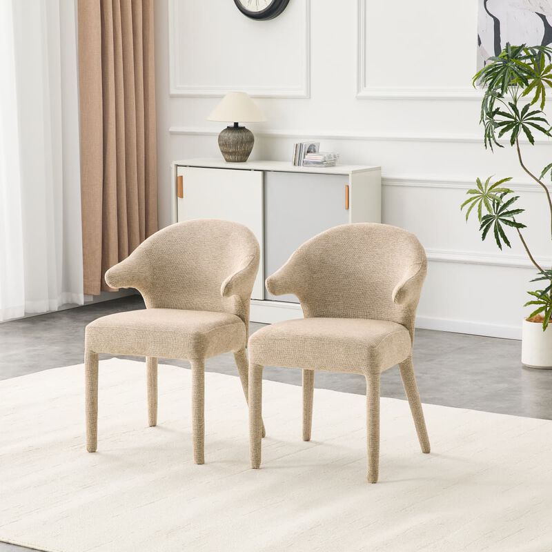 Set of 2 Boucle Dining Chairs Armchair Dining Chairs with Wraparound Back and Arms Square Dining Chairs with Metal Legs and Spring Seat image number 3
