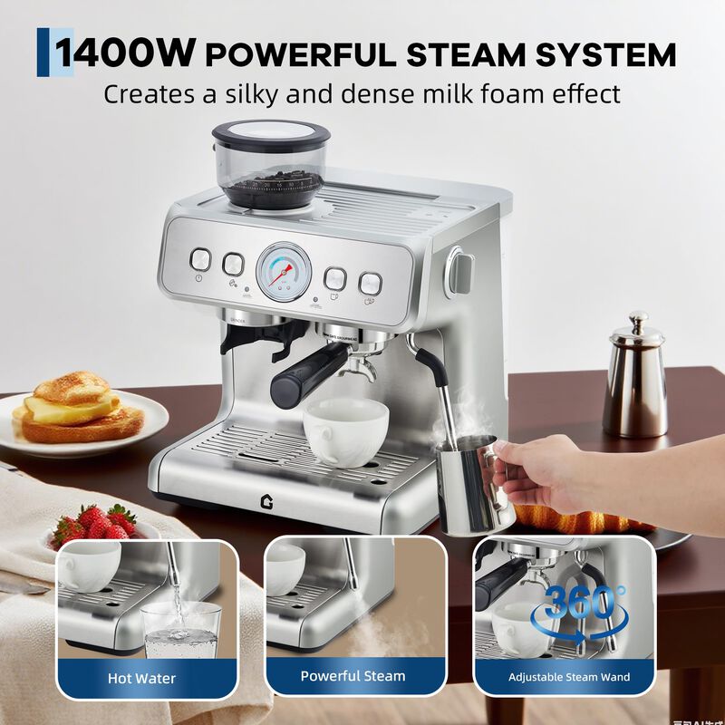 20 Bar Coffee Machine with Built-in Grinder, Stainless Steel, Steam Wand, 2.8L Tank &ndash; Home&Office image number 1