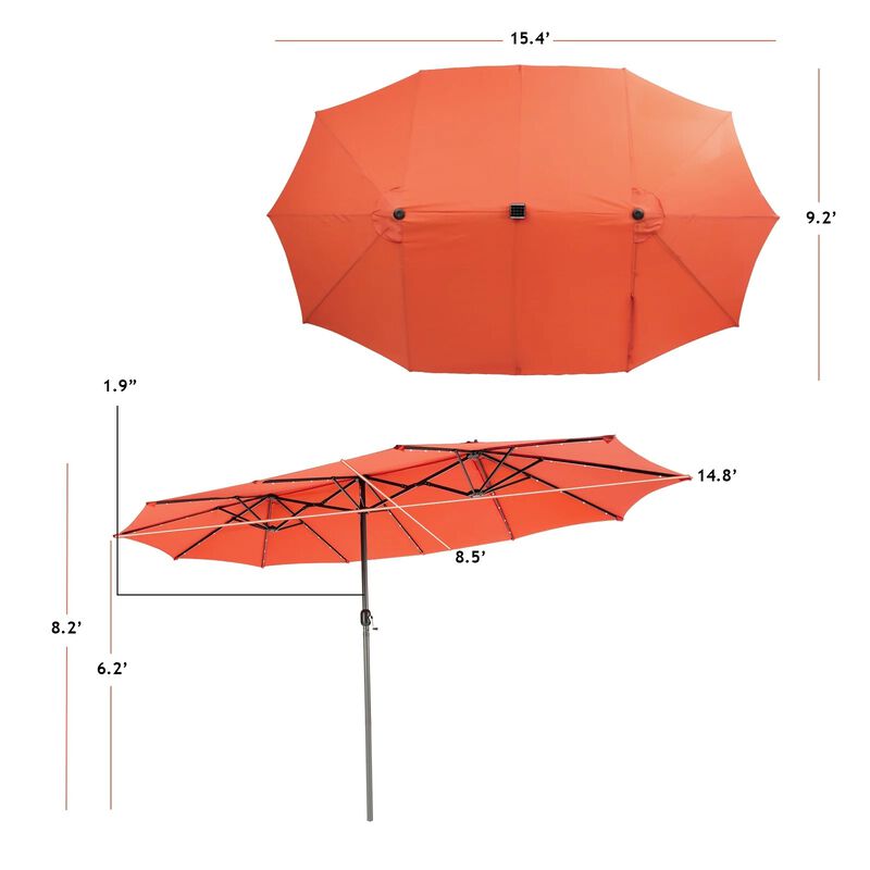 Mondawe 15 Feet Twin Patio Umbrella with 48 Solar LED Lights image number 7