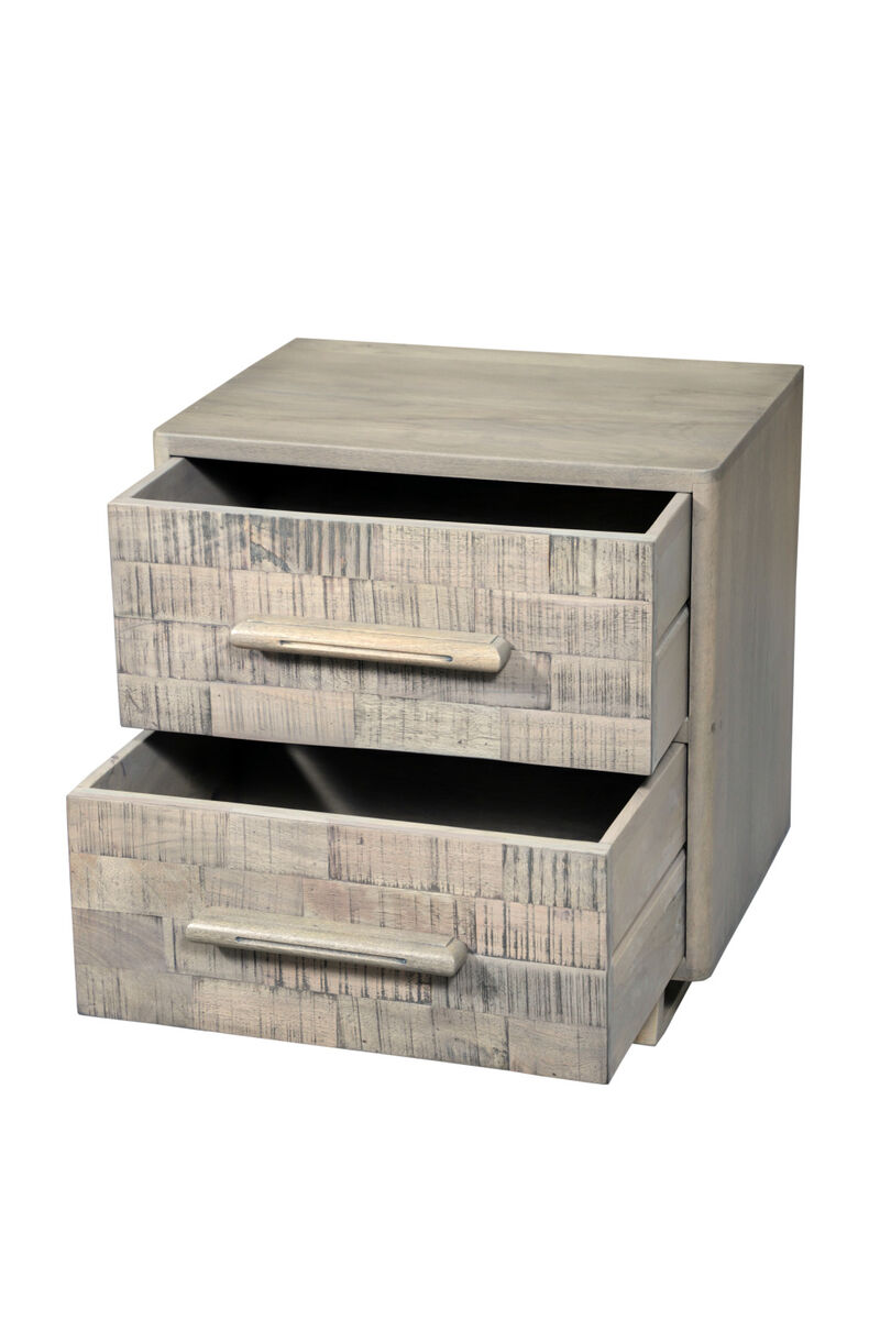 HomeRoots 26" Gray Solid Wood Carved Geometric Two Drawer Nightstand image number 4
