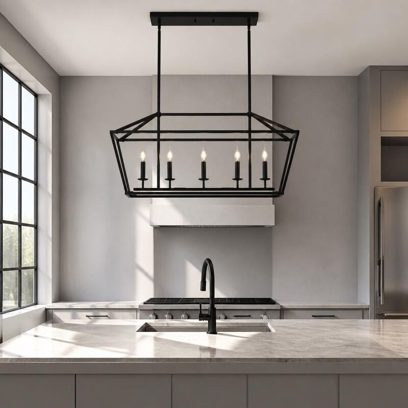 ELEMENT ACE 5-Light Industrial Farmhouse Linear Chandelier Pendant Light Fixture for Dining Room Kitchen Island Living Room Hallway image number 3
