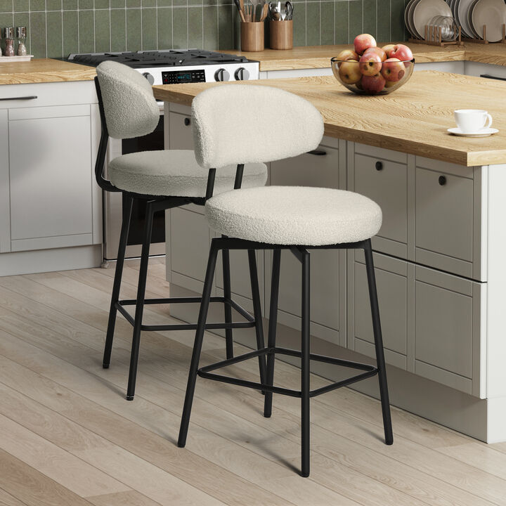 WestinTrends Modern Upholstered Sherpa Fabric Counter Height Bar Stools with Back (Set of 2)