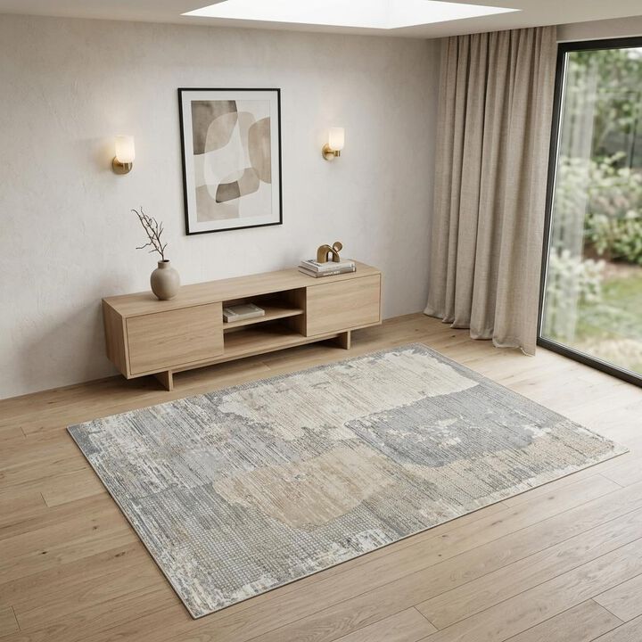 HomeRoots 8' X 11' Cream and Beige Abstract Distressed Area Rug