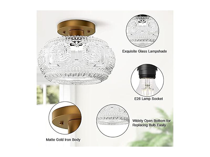 Semi Flush Mount Ceiling Light Globe Glass Fixture Gold Modern Lighting Hallway image number 3