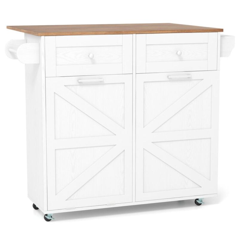 Hivvago Rolling Kitchen Island with Trash Can Cabinet and Rubber Universal Wheels
