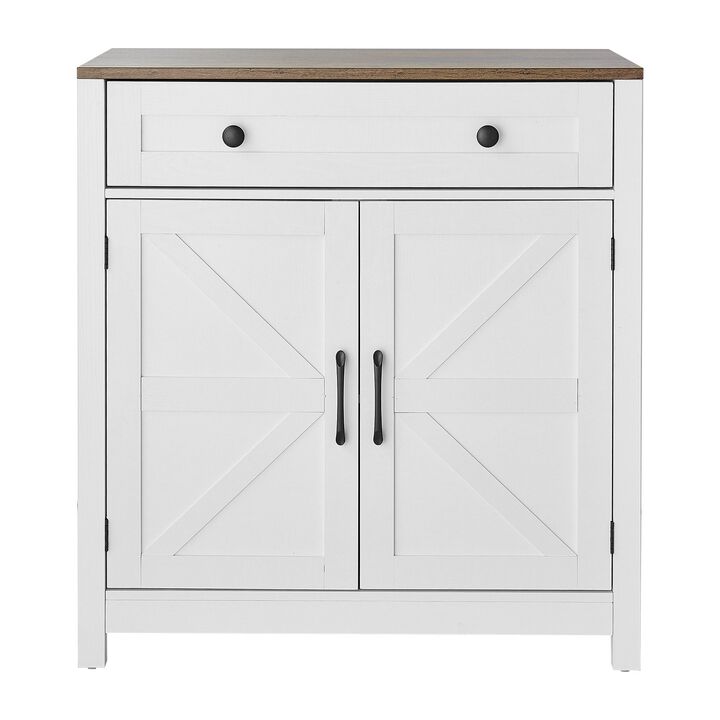 Coffee Bar Cabinet with Drawer and Barn Doors for Kitchen Entryway