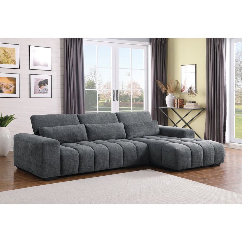 Best Quality Furniture Sectional With Right Facing Chaise In Dark Gray Chenille Fabric
