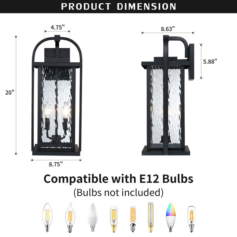20" Modern 2-Light Outdoor Wall Lantern image number 2