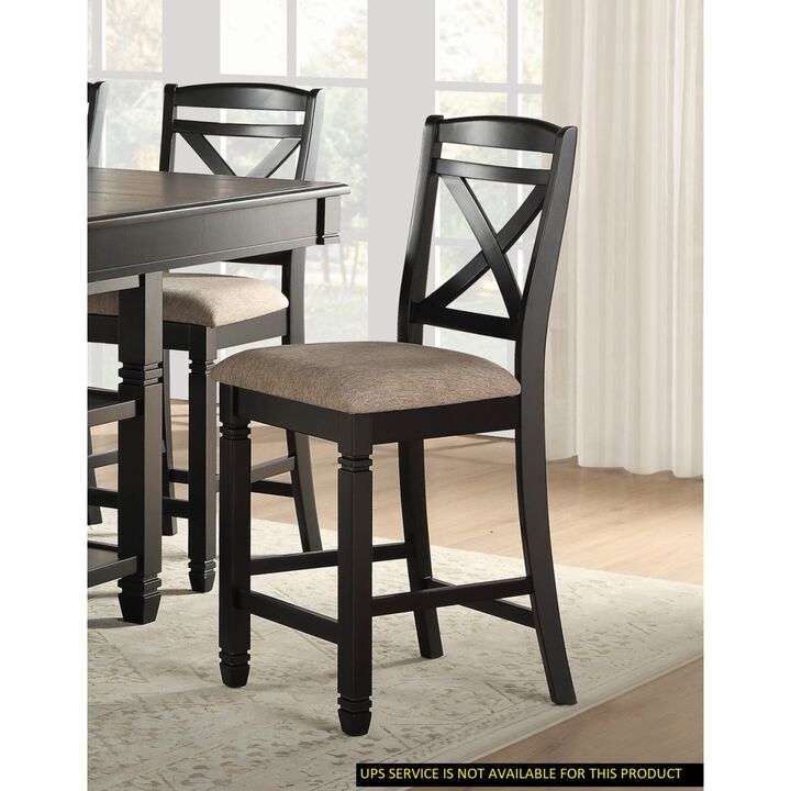 Transitional Style Dining Counter Height Chairs Set of 2pc Black Finish Wood Beige Fabric Seat Dining Room Furniture