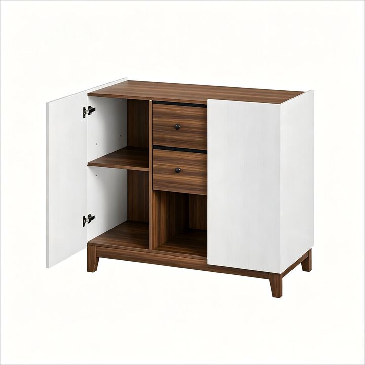 Bathroom Cabine, Modern Floor Storage Cabinet Organizer with 2 Door and 2 Drawers, Sideboard Buffet Cabinet with Adjustable Shelf