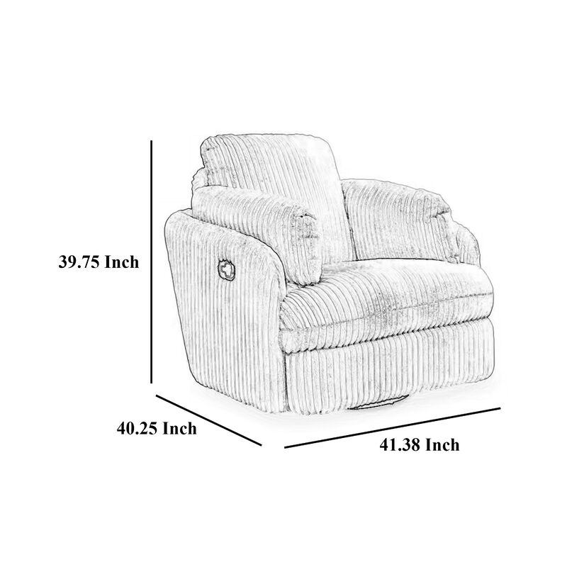 Rikki Swivel Glider Manual Recliner Chair, Gray Corduroy, 2 Pillows - Benzara