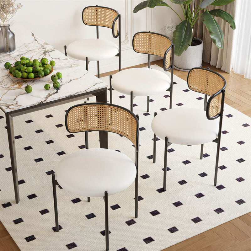 PU Leather Upholstered Seat Rattan Backrest Dining Chairs Set of 4 image number 1