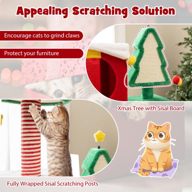Hivvago Cute Christmas Cat Tree Cat Tower for Indoor Cats with Scratching Posts and Carpet