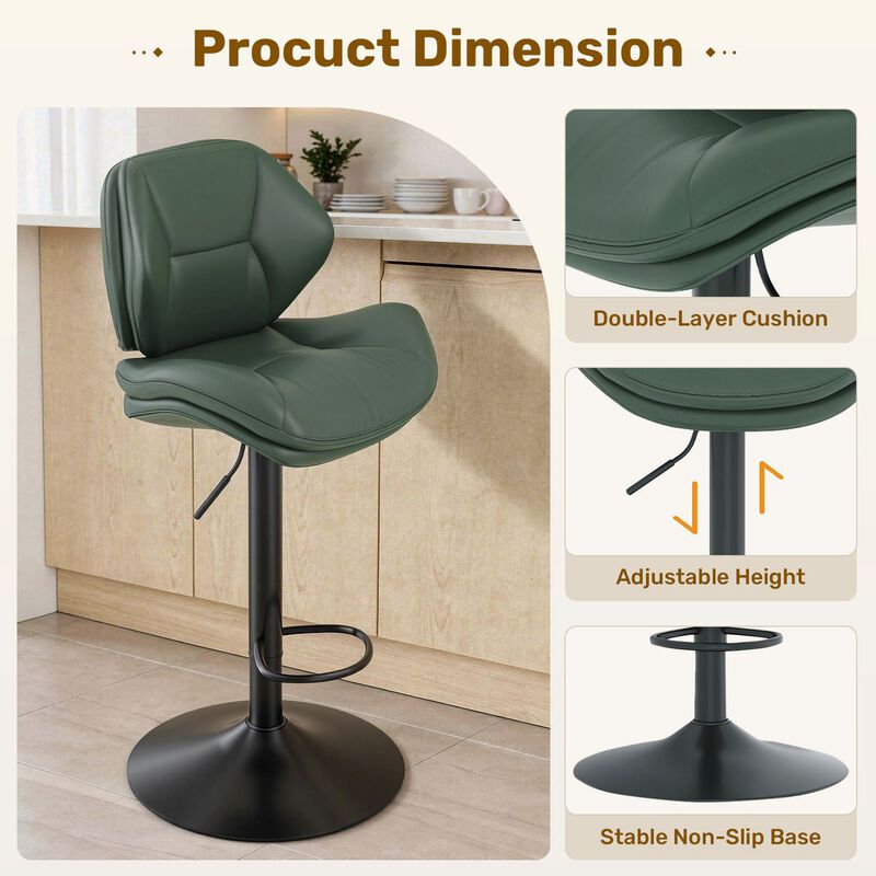 Modern Ergonomic PU Leather Bar Stools, Adjustable Counter Height Stools with Double-Layer Cushion, Steady Stainless Steel Frame Rustic Kitchen Island Chairs for Outdoor image number 3