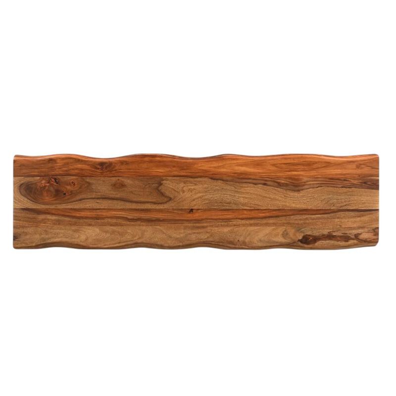 HomeRoots 68" Brown and Black Solid Wood And Metal Live Edge Dining Bench image number 2