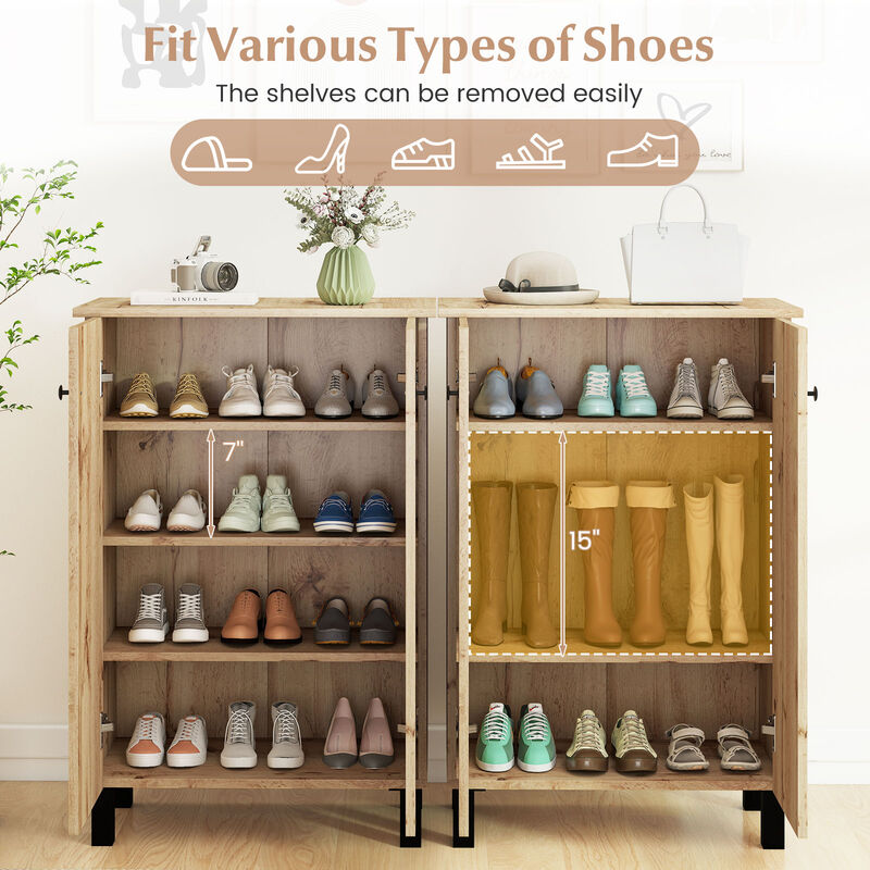 4-Tier Shoe Storage Organizer with 2 Doors and Adjustable Shelves-Natural image number 5
