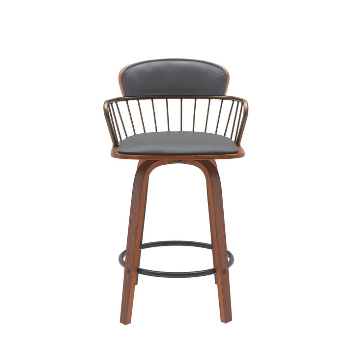 HomeRoots 26" Faux Leather Counter Stool with Low Back and Armrests