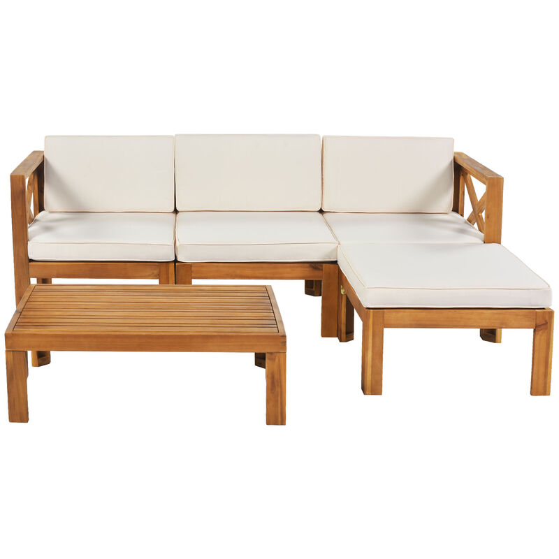Whisen Natural Wood 5-Piece Patio Sectional Sofa Set with Cushions for Outdoor Backyard image number 9