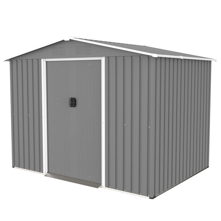 8x6 FT Outdoor Tool Storage Shed with Metal Foundation & Lockable Doors