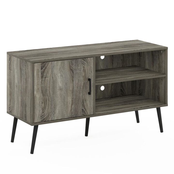 Furinno Furinno Claude Mid Century Style TV Stand with Wood Legs, One Cabinet Two Shelves, French Oak Grey