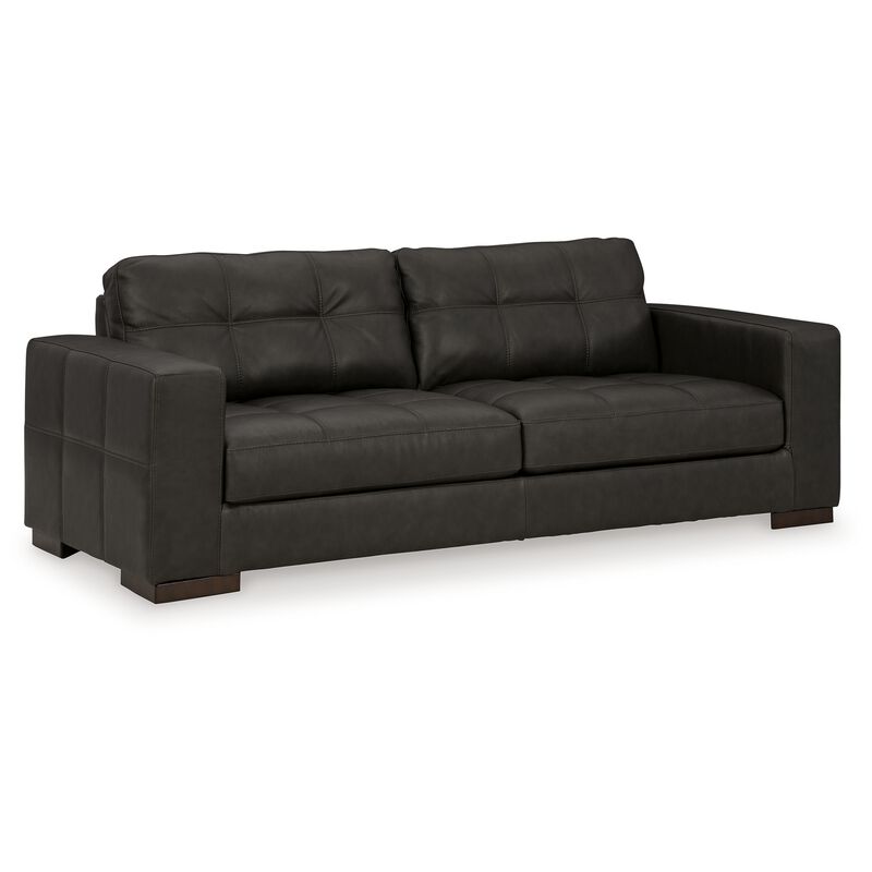 Lenie Sofa, Block Stitched Dark Gray Real and Faux Leather 96 Inch image number 0