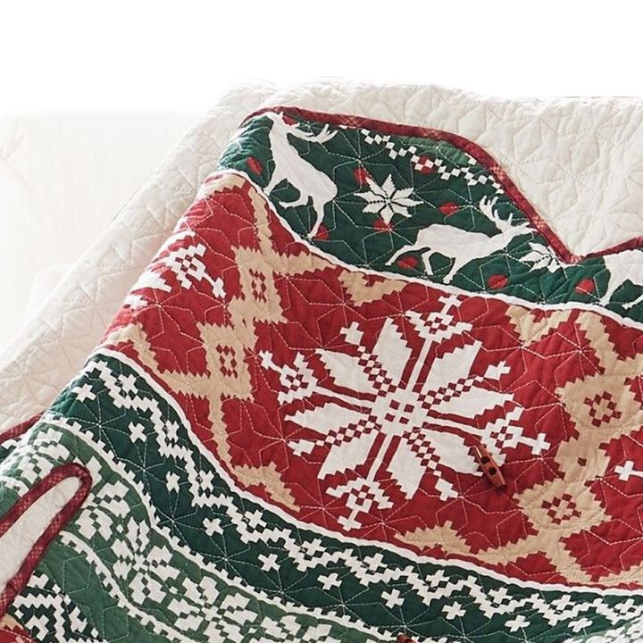 50 x 60 Inch Cotton Quilted Throw Blanket, Christmas Sweater Print, Red - Benzara