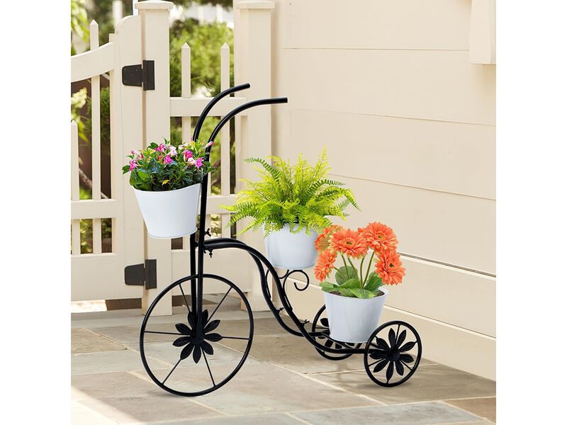 Metal Tricycle Planter, 3 Tier Floral Flower Plant Stand image number 1