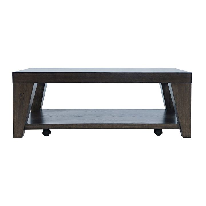 Jofran Modern Contemporary 50 Coffee Table with Storage Shelf and Hidden Casters