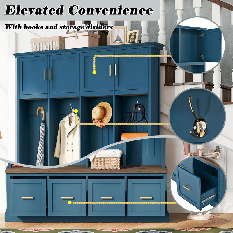 Merax All-in-One Entryway Hall Tree with Hanging Hooks, Upper Cabinet, 3 Drawers & Seating Bench image number 5