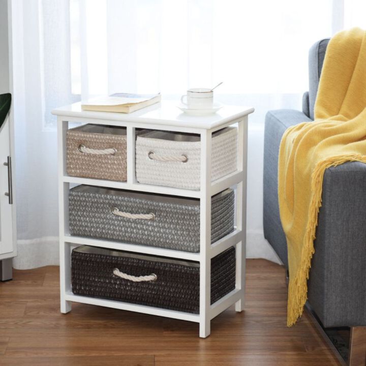 Hivago Storage Drawer Nightstand Woven Basket Cabinet Bedside Table