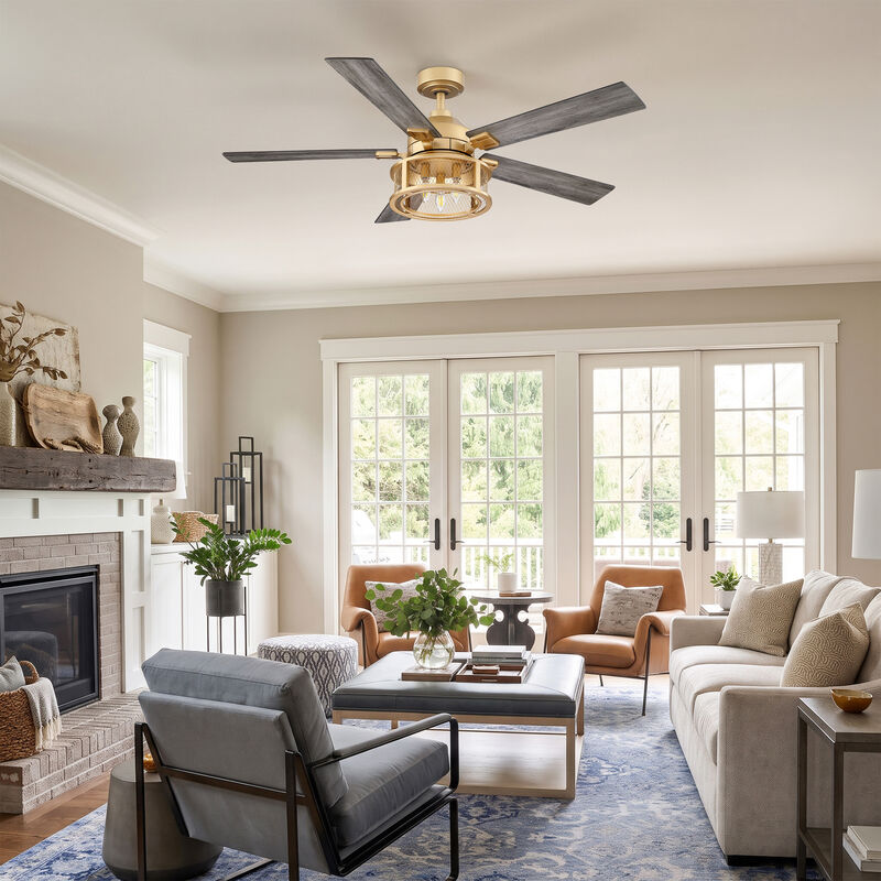 52 in. Modern Mesh Metal Reversible Blades Gold Ceiling Fan with Light and Remote image number 5