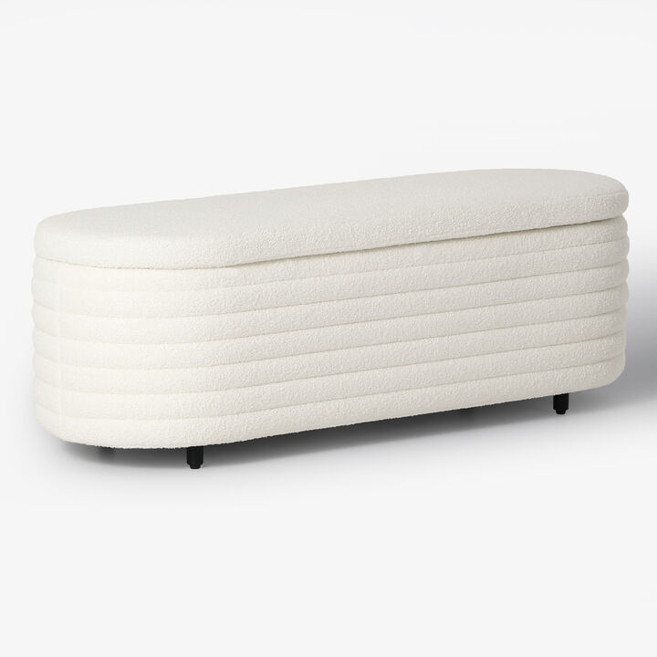 WestinTrends 54" Wide Mid-Century Modern Upholstered Teddy Sherpa Tufted Oval Storage Ottoman Bench