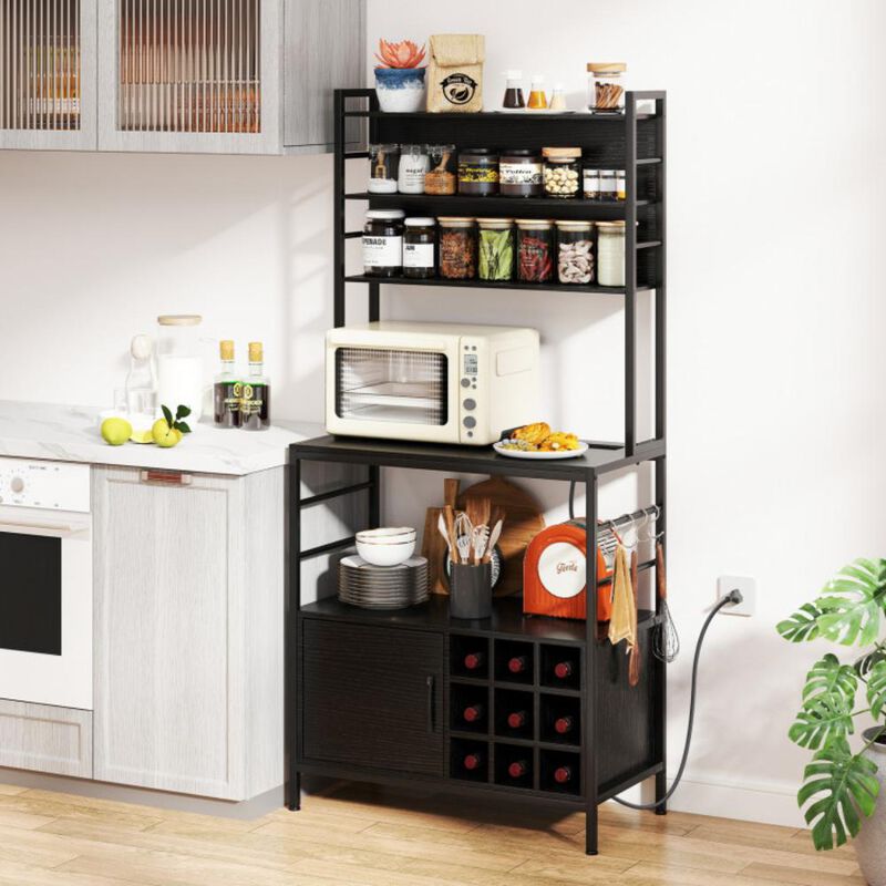 Hivvago Coffee Bar Cabinet with S-Shaped Hooks and Wine Bottle Holders